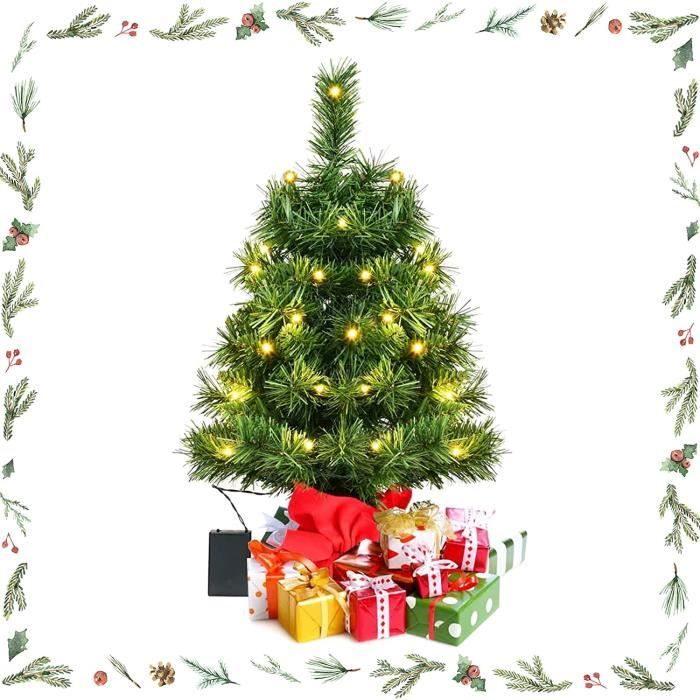 60CM Mini Sapin Noël en Pot 60 cm, Sapin de Table avec 35 lumières LED