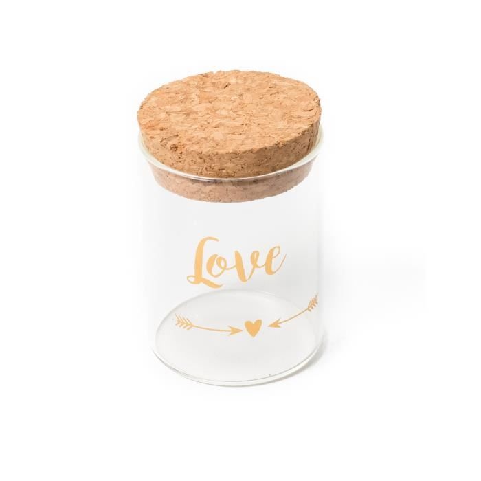 Fiole en verre avec bouchon en liège Love doré 4,5 x 6 cm Cdiscount