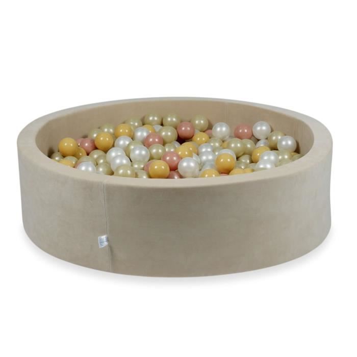 Mimii Piscine à Balles Ronde Bouclé – 110x30 Cm – Mousse Dense, Housse Coton Lavable – Blanc, Sans Balles – Dès 12 Mois