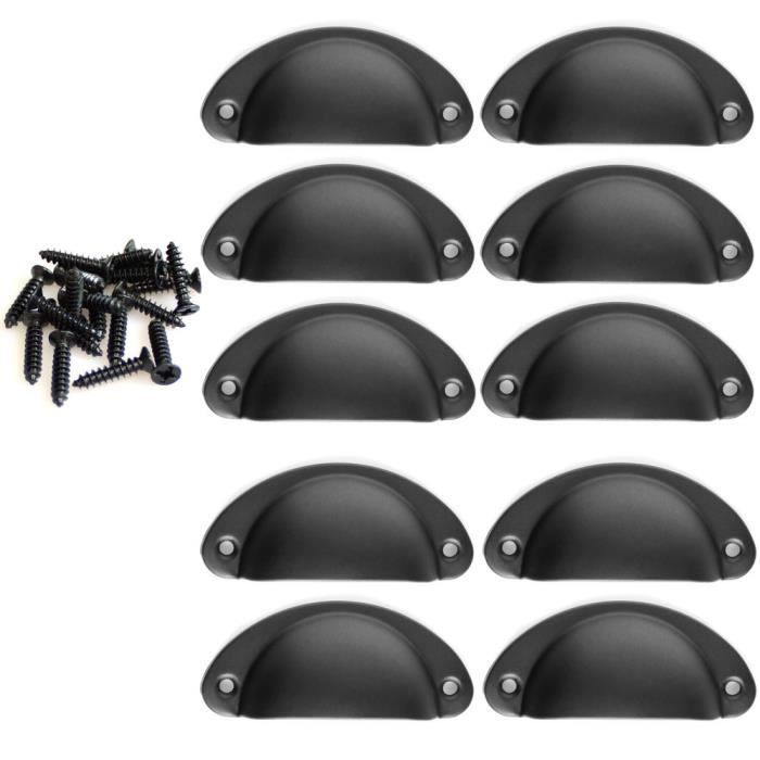 Lot de 10 Poignée de Coquille Vintage Noir pour Armoire Meuble 82mm Bouton de Porte en Métal Cuisine Placard Décoration
