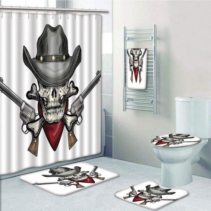 Skull a Cool Skull Cowboy Hat Wild West Symbol Rideau de douche 5