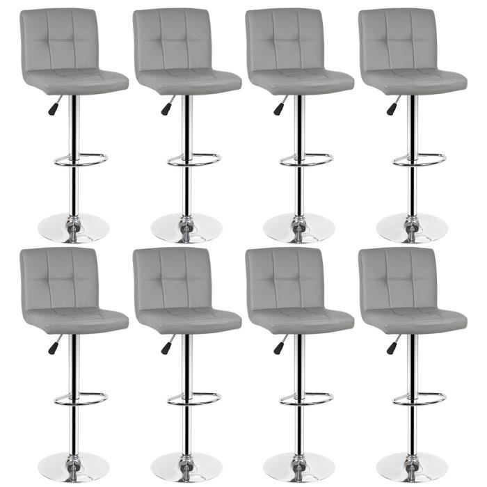 Lot De 8 Tabourets Gris Clair Pour Bar Restaurant En Pu