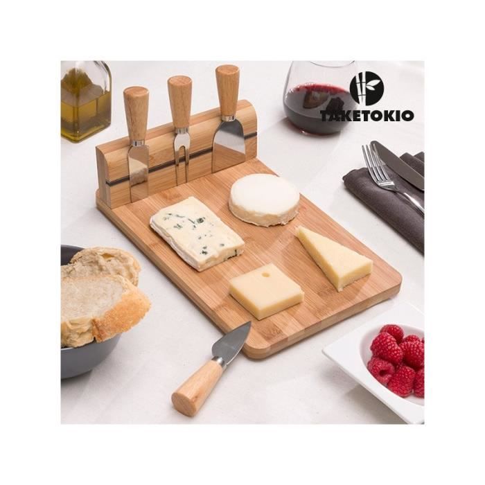 BlauKe® Plateau à Fromages en Bois de Bambou avec Ensemble de Couteaux et Fourchette
