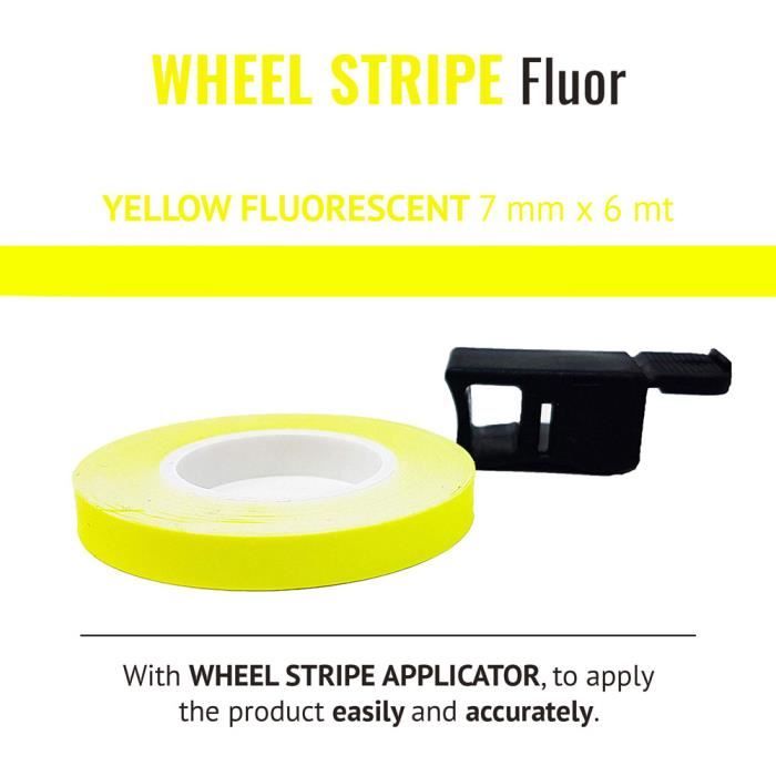 Wheel Stripes Bandes Adhésives Fluorescentes pour Jantes Moto avec Applicateur, Jaune Fluo, 7 mm x 6 mt