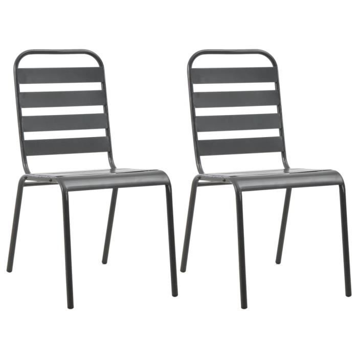 Chaises de jardin empilables - Acier résistant à la rouille - Gris