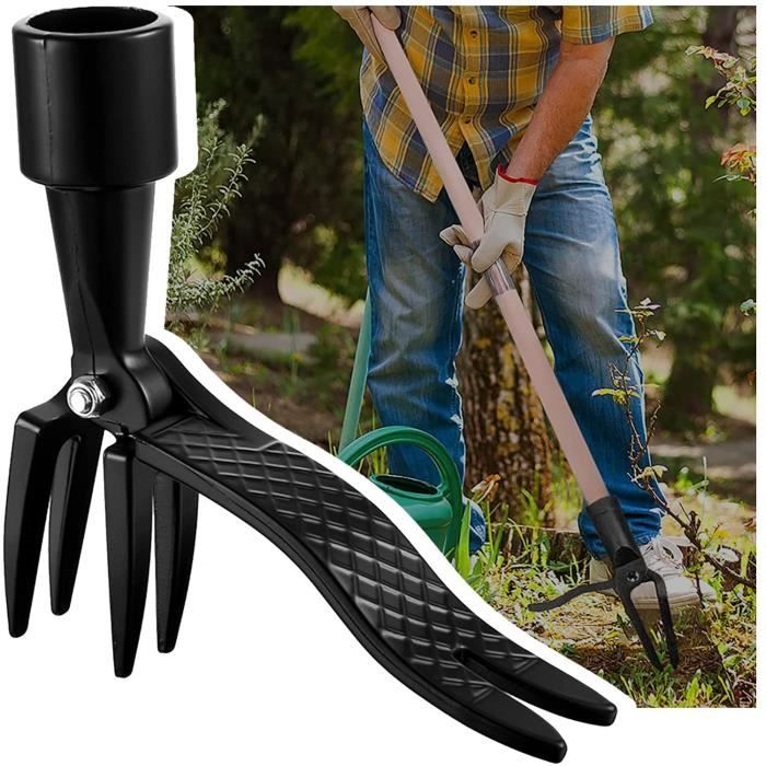 Désherbeur Manuel à Long Manche - 34,5 Cm - 4 Dents Acier - Poignée Ergonomique Caoutchouc - Pour Mauvaises Herbes, Jardinage Facile