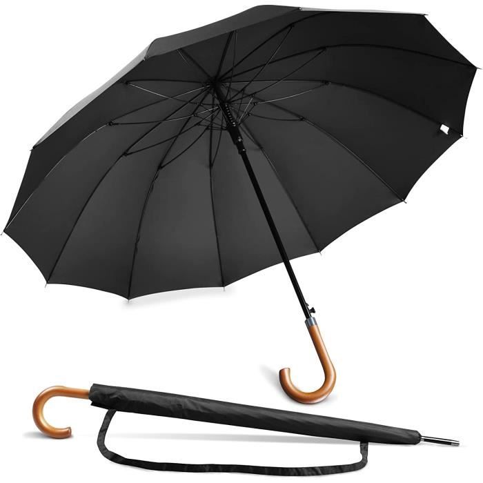 Grand Parapluie Canne Resistant Au Vent,Parapluies Homme Femme Anti  Tempete,12 Os Ombrelle Avec Poignée En Bois[q1374] - Cdiscount Bagagerie -  Maroquinerie