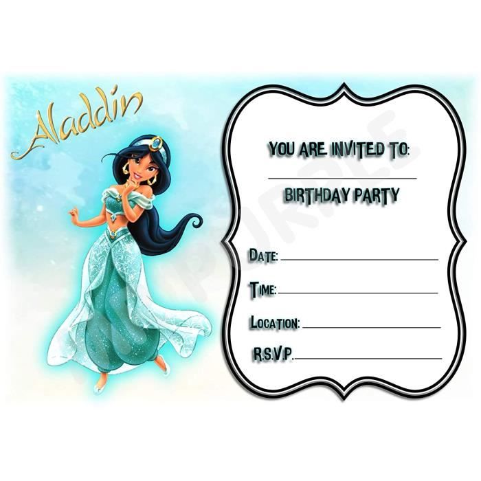 Princesse jasmine/aladdin carte d'anniversaire personnalisé avec enveloppe.
