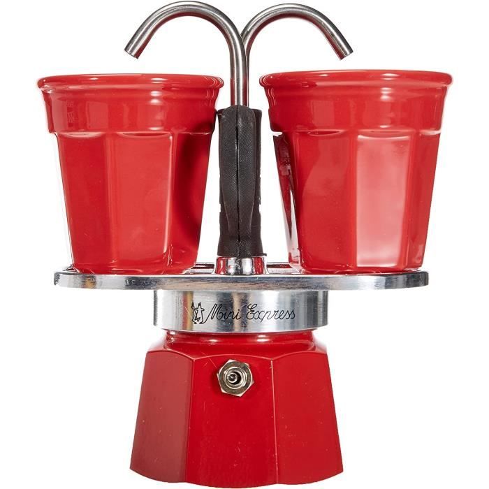 Bialetti - Mini Express Kandisky Set Moka Comprenant une Cafetiere 2 Tasses (90 Ml) + 2 Tasses a Cafe, Rouge, Aluminium