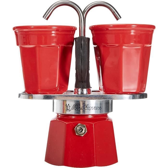 Bialetti - Mini Express Kandisky Set Moka Comprenant une Cafetiere 2 Tasses (90 Ml) + 2 Tasses a Cafe, Rouge, Aluminium