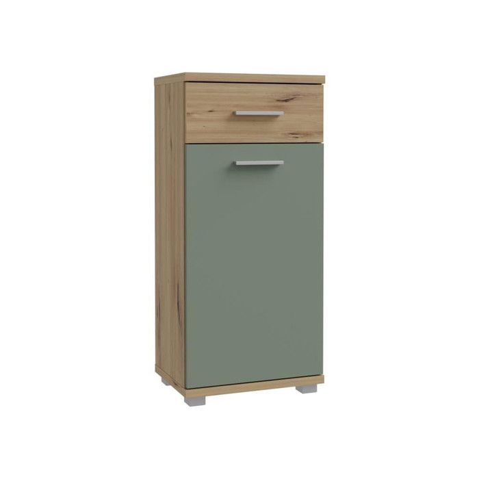 Meuble bas de salle de bain - Décor chêne et vert sauge - L402 x P289 x H876 cm - CHAMP