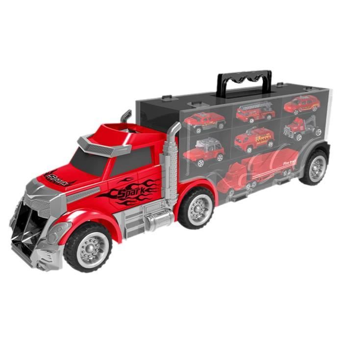 DeAO Camion De Transport Dino Jaune - Jouet Avec 8 Voitures De Course En Métal - Cadeau Idéal Pour Enfants 4-8 Ans