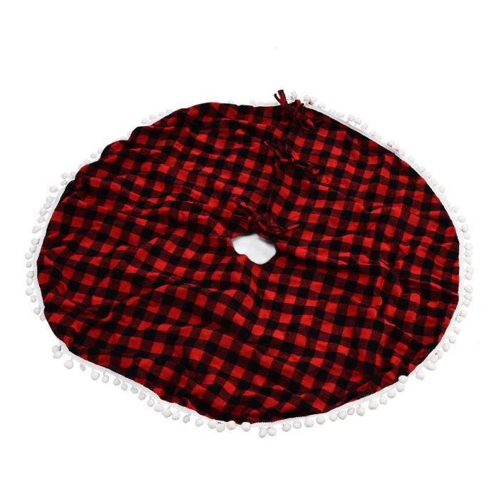 Jupe De Sapin De Noël 122 Cm - Cache Pied Sapin à Carreaux Rouge Et Noir - Tapis Déco Noël Élégant