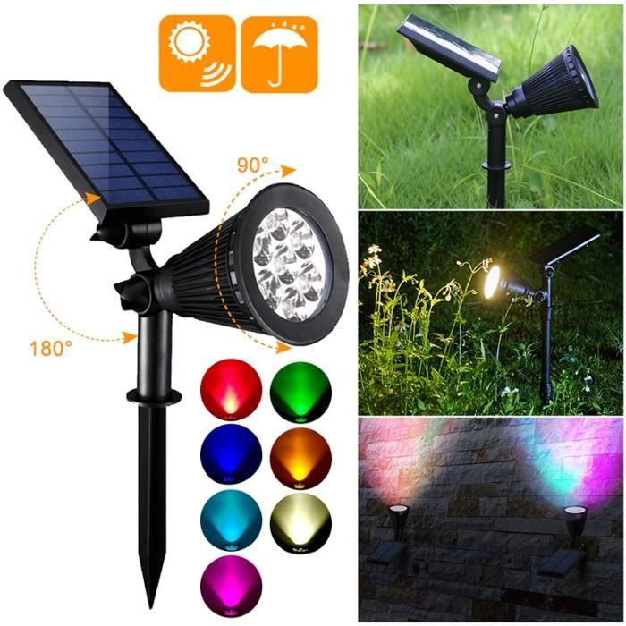 Coloré 7 LED jardin lumière solaire extérieur étanche réglable jardin