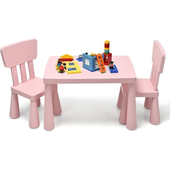 GOPLUS Table Enfant avec 2 Chaises en PlastiqueCharge 50KGpour Activités détude et Jeuxpour Enfants 1-7 AnsRose