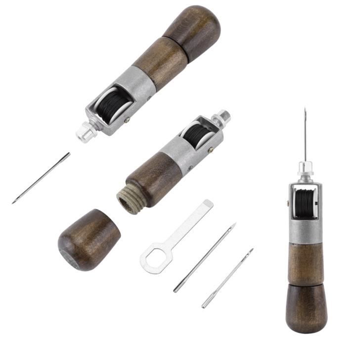 Lot De 3 Poinçons à Manche En Bois - Outils Pour Cuir, Couture, Perçage - Longueurs 11,5/14/16 Cm