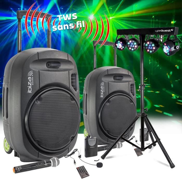 Pack Sono Ibiza sound PORT15VHF-MKII-TWS, Portable Autonome 15\