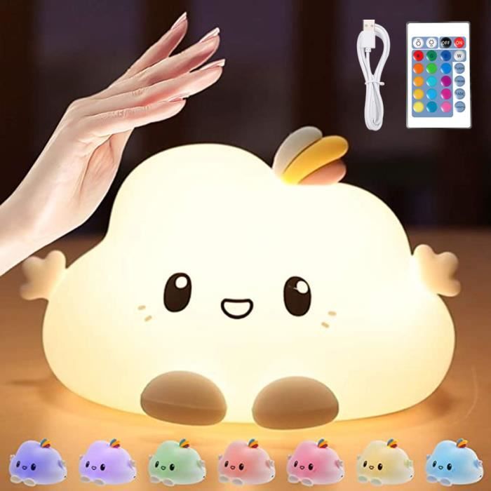 Veilleuse Enfant Nuage – LED Rechargeable, 4 Niveaux De Lumière, Corde En Silicone, Rose/bleu/blanc
