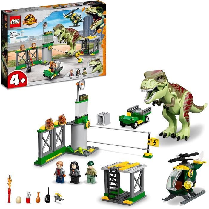 LEGO 76944 Jurassic World LEvasion du T. Rex, Figurines et Jouet de Dinosaures, avec Voiture, Helicoptere et Aeroport, pour E