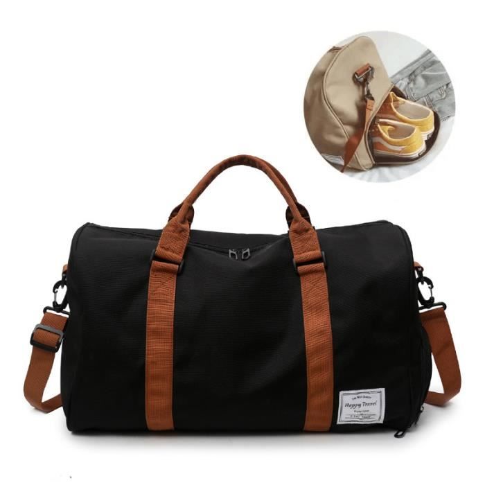 Sac de Voyage avec Compartiment Chaussures,48cm,Week-End Sac,Grand Léger Sac  de Voyage Imperméable Gym Musculation Homme Femme-Noir