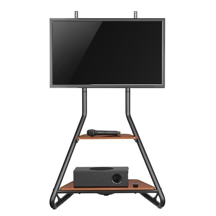 Support de télévision sur pied dangle Maclean MC-455 style Bauhaus étagères en bois à deux niveaux 40kg max 37-75