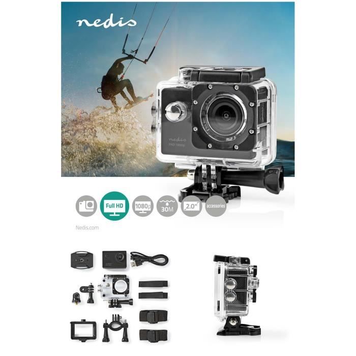 Caméra sport 1080P FULL HD Type GOPRO 12 MPixel Support Étanche 30.0 m 90 min + Monture