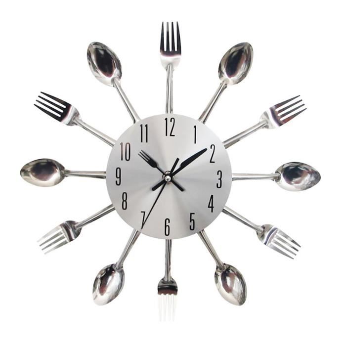 Cuillère fourchette horloge 3d cuillère fourchette décoration murale vaisselle horloge murale restaurant embellissement