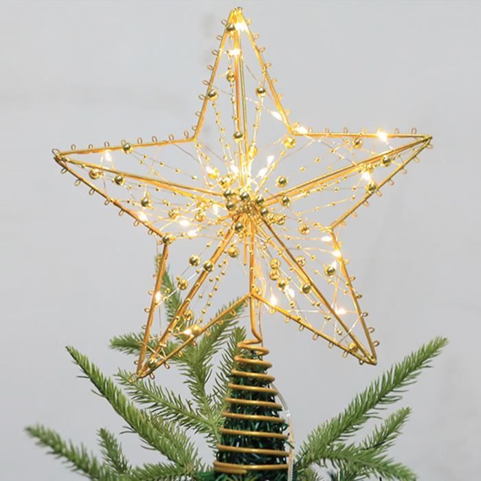 Étoile Dorée Pour Sapin De Noël - Topper En Métal Brillant, Décoratif, Creux Pour Guirlandes Lumineuses, Fixation Facile