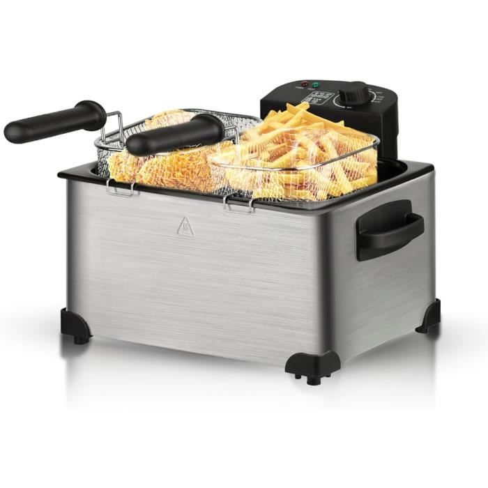 Friteuse Électrique Commerciale 6000w, Inox, Capacité 2x11l, Double