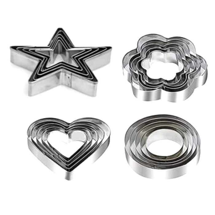 Lot De 12 Emporte-pièces De Noël En Acier Inox - Formes étoile, Cœur, Cercle, Fleur
