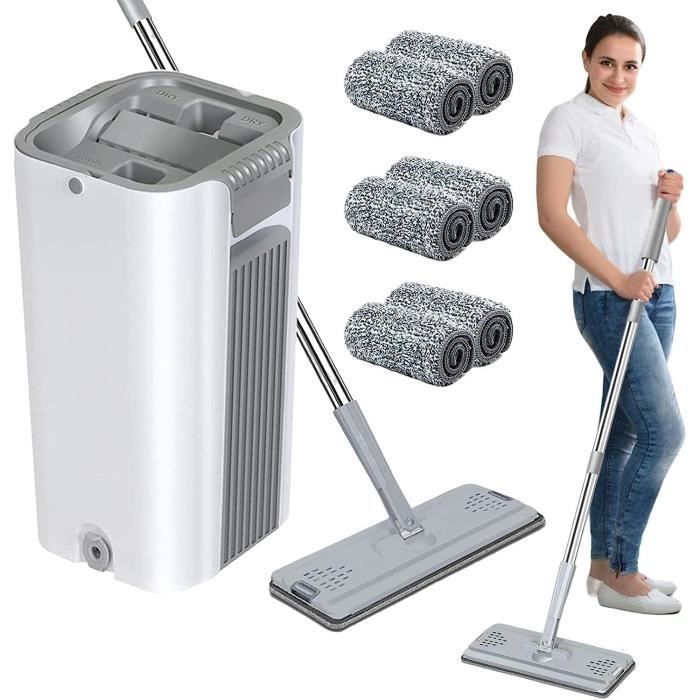 Kit Balai Serpillère Et Seau Essoreur, Avec 6 Serpillère En Microfibre
