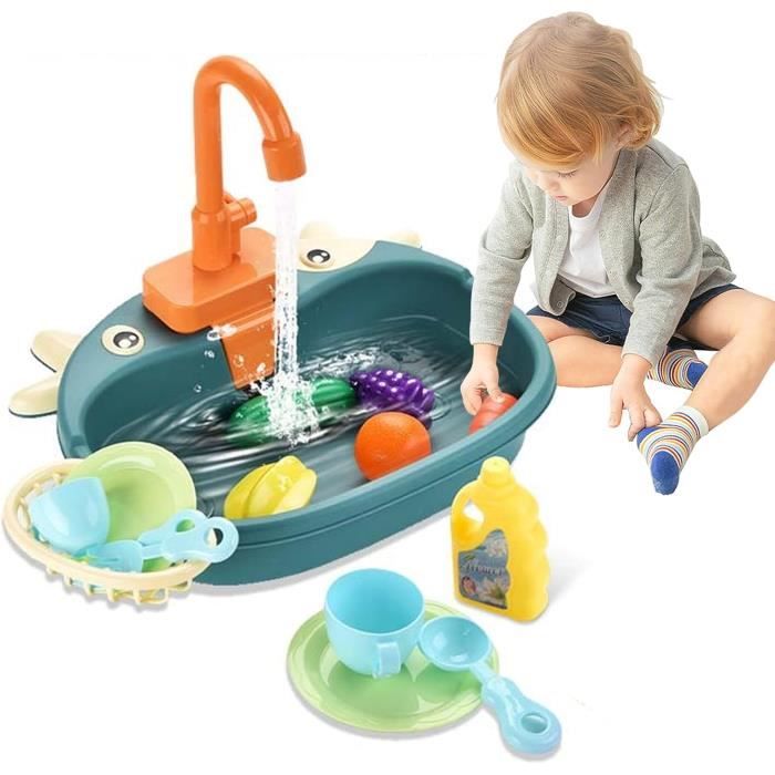 Ligeinsrk Évier De Cuisine Jouet Électrique Avec Eau Courante – Lavabo Miniature à Dessin Animé, Jeu De Rôle Pour Enfants – Cadeau Sans Piles (2x AA Requises)