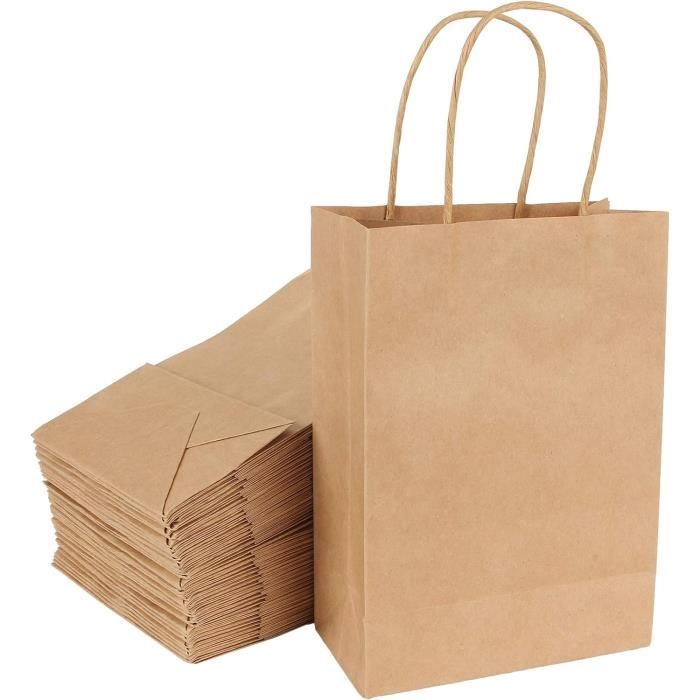 Lot de 50 Sac Papier Kraft avec Poignées Premium 21 x 15 x 8CM, Sac