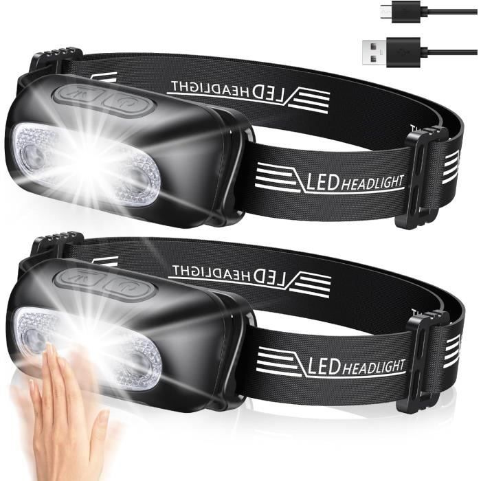 Lampe Frontale LED Puissante avec Capteur Mouvement, IPX6 Étanche, 4 Modes d'Eclairage Lampe Frontale LED Puissante avec Capteur Mouvement, IPX6 Étanche, 4 Modes d'Eclairage