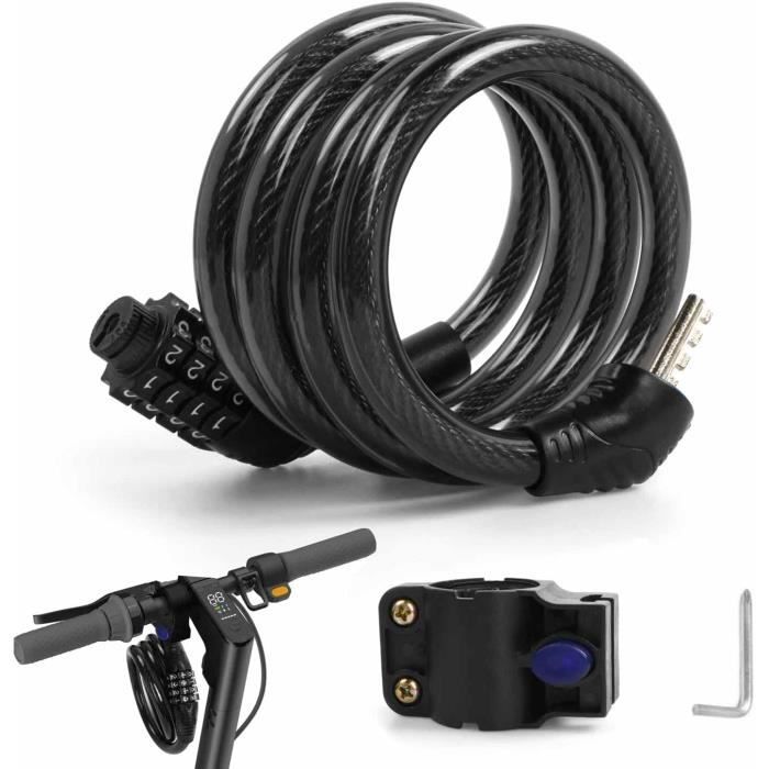 Antivol Vélo Câble 65 Cm - Code à 5 Chiffres - Pour Vélo, Trottinette électrique, Moto - Noir
