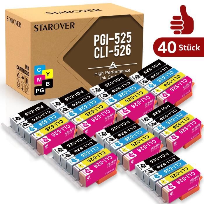 Cartouches D'encre Compatibles Canon PGI-525 PGBK - Lot De 5 Noires - Pour Imprimantes Pixma, MG, IP, MX Series