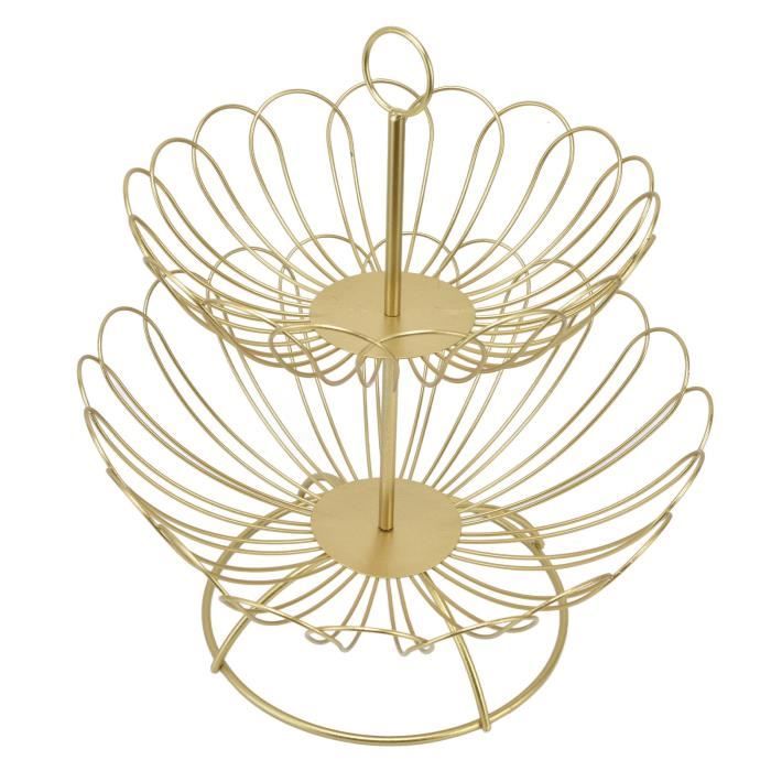Corbeille à Fruits Nordique Double Panier - Amovible, Design Aéré, Déco Maison (Vert Foncé & Or)
