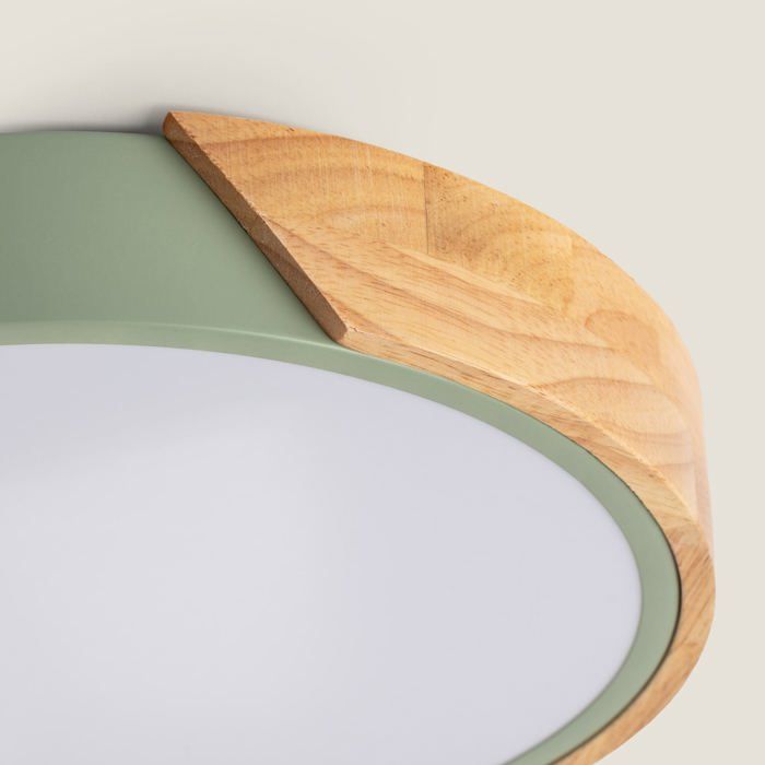Plafonnier LED Rond Bois et Aluminium 18W CCT Sélectionnable Semi-Dari Ø320 mm Vert