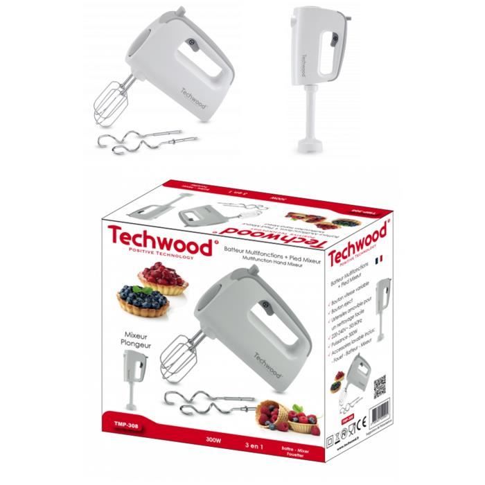 Batteur Multifonctions - TECHWOOD - 300 W - 5 Vitesses - Fonction Turbo - 2 Batteurs et Crochets