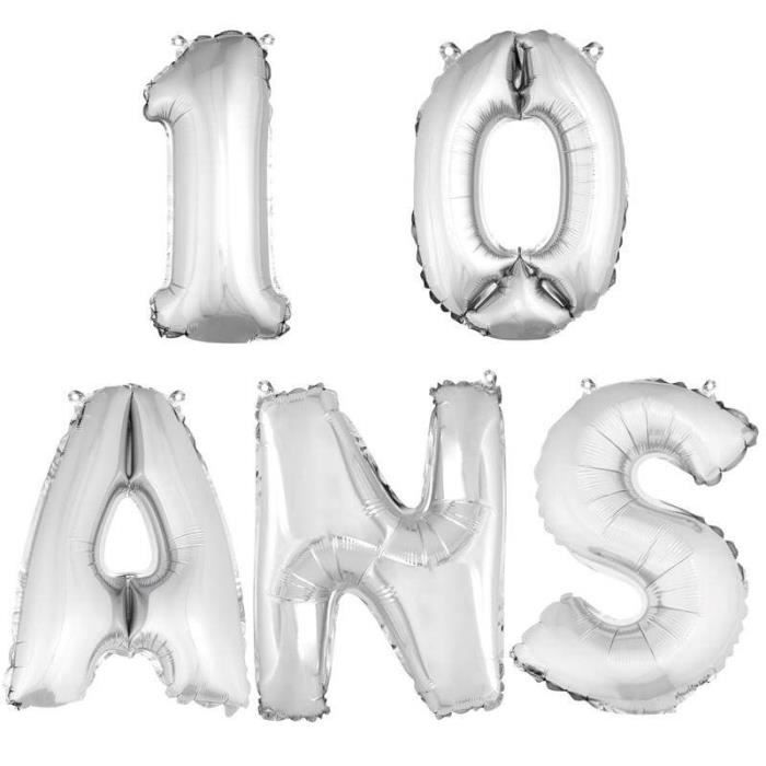 Ballon aluminium anniversaire 10 ans argent (x1)