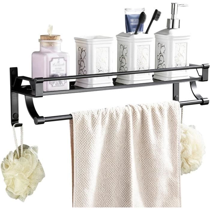 Lot De 2 étagères De Douche Noires Sans Perçage, Murales, Métal, Design Moderne
