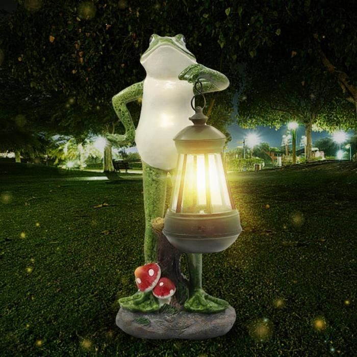 Figurine Chat De Jardin Avec Lanterne Solaire - 19,5 Cm, étanche, Batterie Ni-Mh - Gris - Neuf