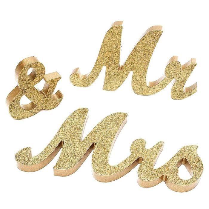 Lettres Décoratives Mr & Mrs En Bois Blanc - Décoration De Mariage, Anniversaire - Lot De 3 Pièces