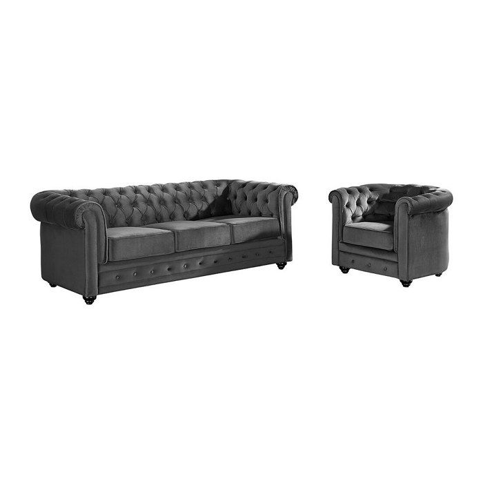 Canapé 3 places et fauteuil CHESTERFIELD - Velours anthracite