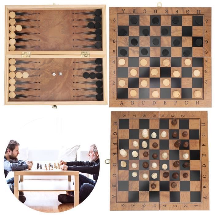 EKKONG Jeu d'échecs Pliable, Echecs eois, 3 en 1 Échiquier, Jeu de