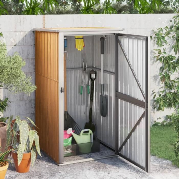 SALE 2024 Abri à outils de jardin JMS - Armoire extérieur marron 88x89x161 cm acier galvanisé 13968Kg