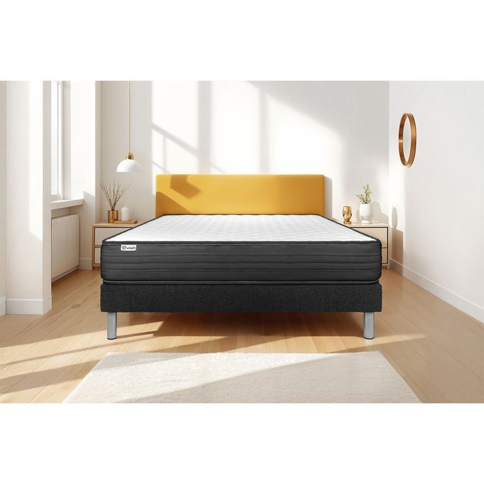 Ensemble Matelas Sommier 140x190 cm - Sommier Noir (déjà monté) - Vitalpower Noir Ensemble Matelas Sommier 140x190 cm - Sommier Noir (déjà monté) - Vitalpower Noir