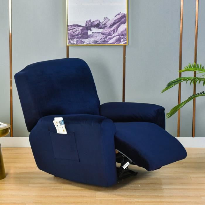 FIBITA Housse de Fauteuil Relax Extensible, 4 Pièce Housse Canapé Relax Inclinable Antidérapante avec Poche Latérale, Protege de Meubles Lavable pour 2 Places Canapé Inclinable (Color : #34