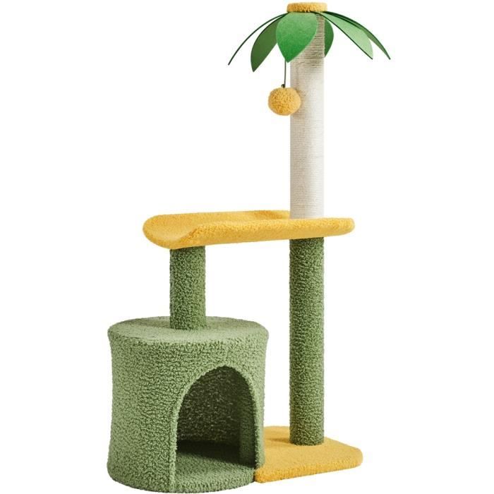 Meilleurs prix pour Yaheetech Arbre à Chat Griffoir pour Chat Chaton avec Corde en Sisal Naturel Cachette Boule Arbre à Grimper 94 cm Vert-Jaune