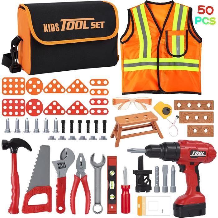FORMIZON Établi Et Outils Pour Enfants - 46 Pièces Avec Perceuse Électrique Son Réaliste, Jeu De Construction Et Rôle Idéal Garçons Filles 3-8 Ans
